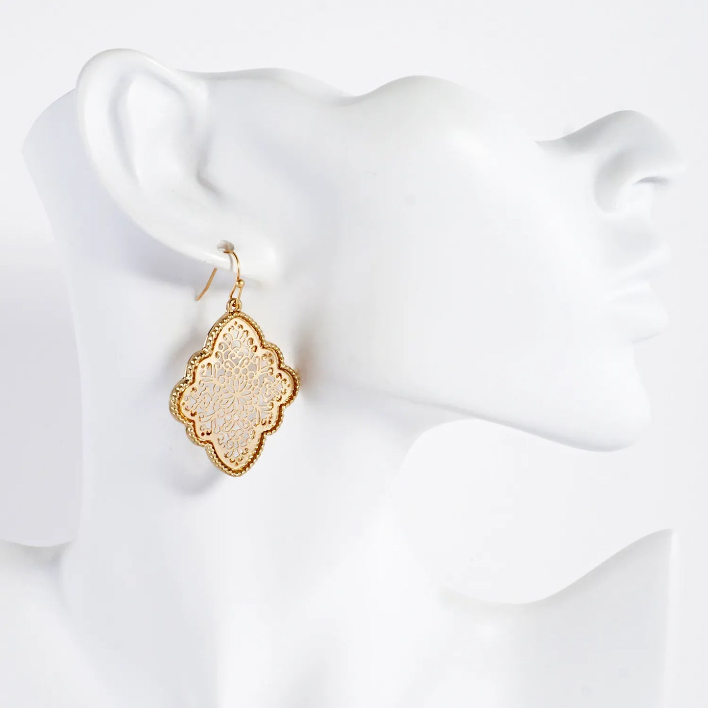 Metal Filigree Quatrefoil Dangle Earrings