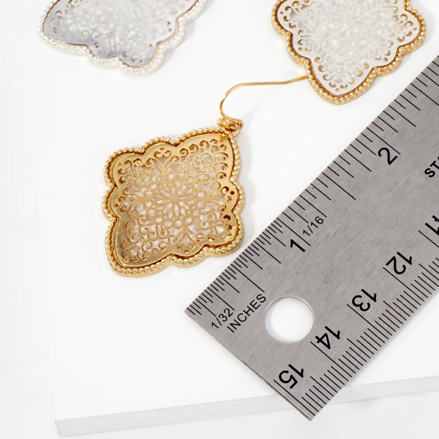 Metal Filigree Quatrefoil Dangle Earrings