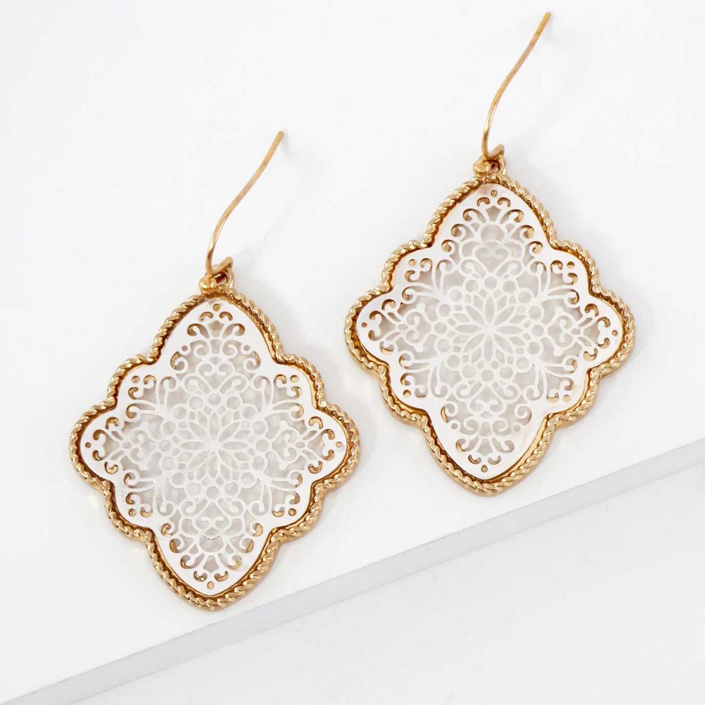 Metal Filigree Quatrefoil Dangle Earrings