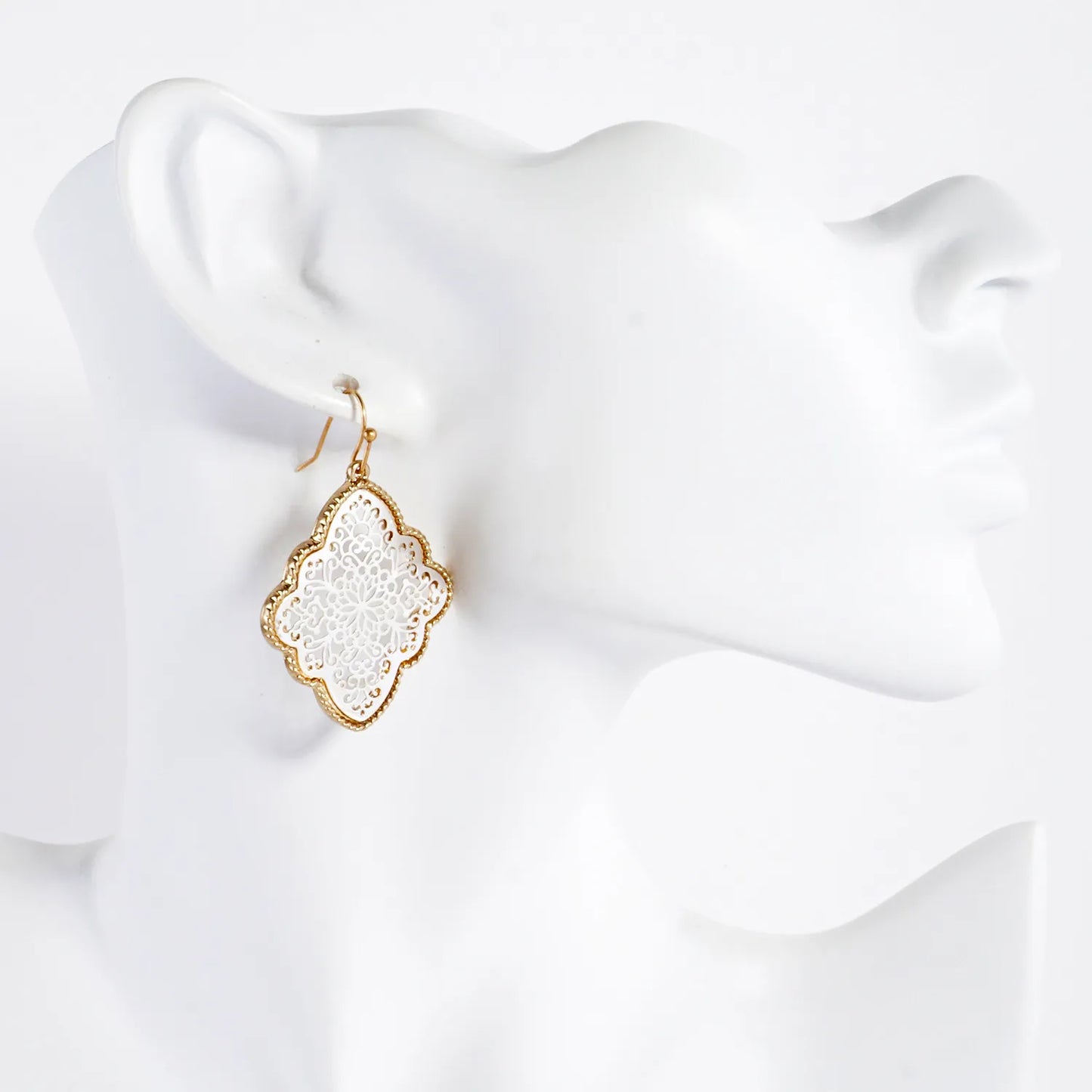 Metal Filigree Quatrefoil Dangle Earrings