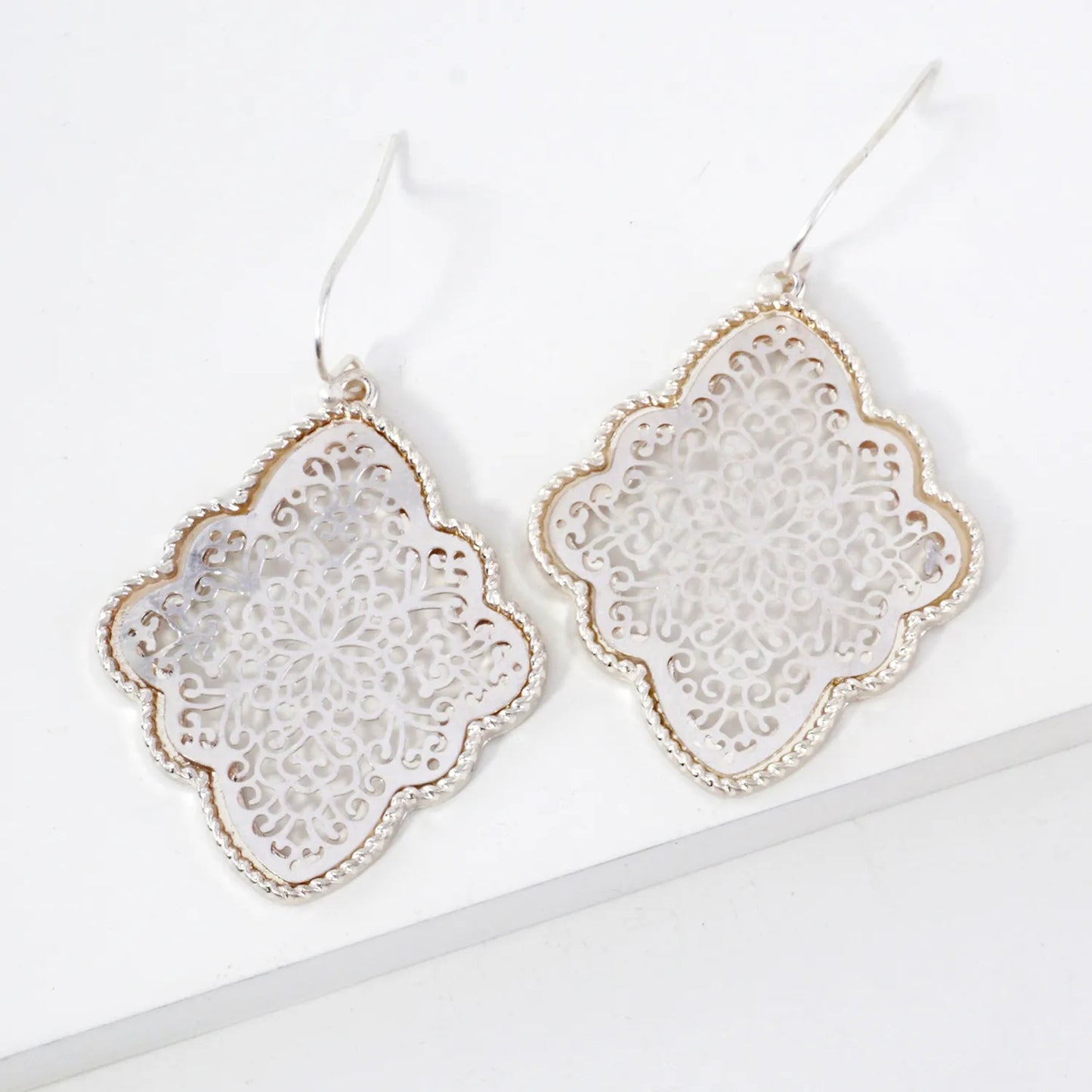 Metal Filigree Quatrefoil Dangle Earrings