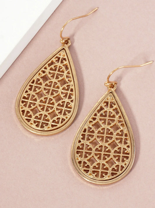Metal Filigree Teardrop Dangle Earrings