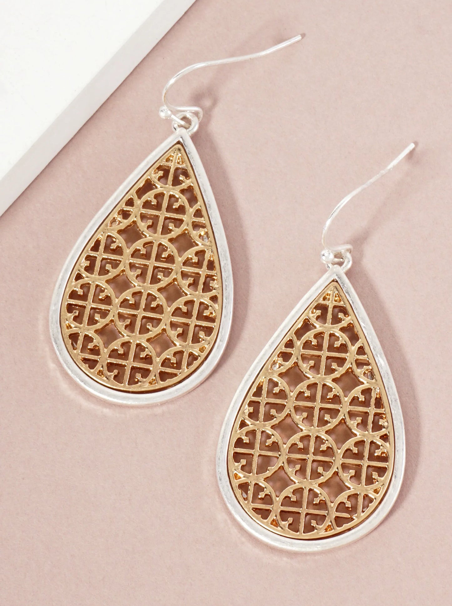 Metal Filigree Teardrop Dangle Earrings