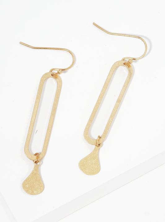 Metal Flat Oval With Teardrop Dangle Drop Earrings