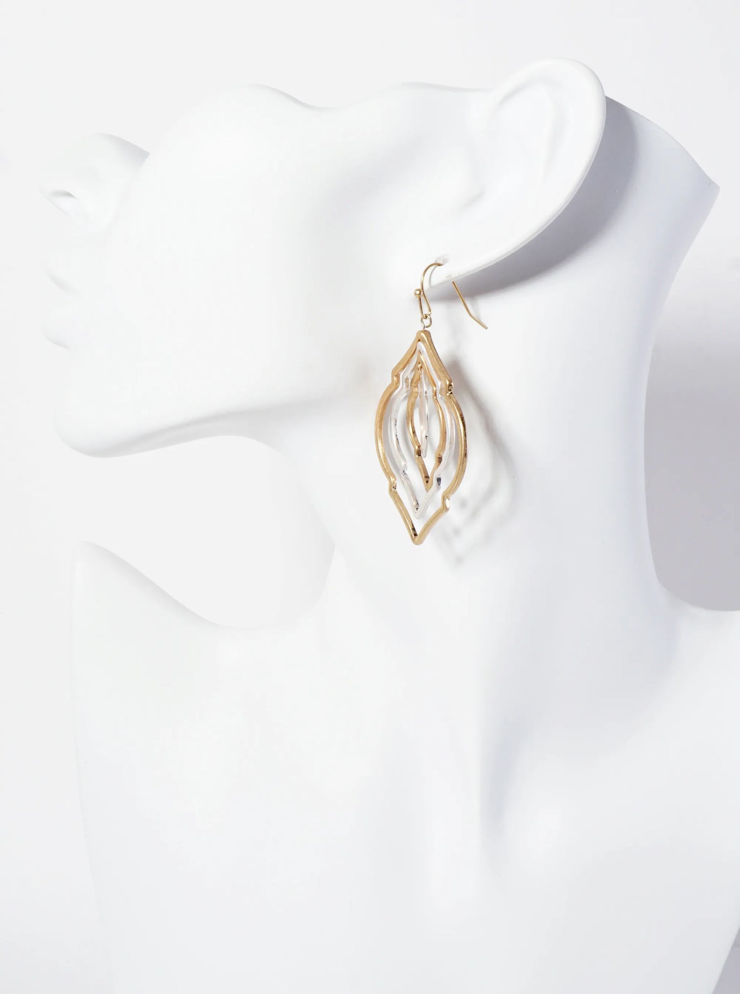 Metal Four Layered Quatrefoil Dangle Drop Earrings