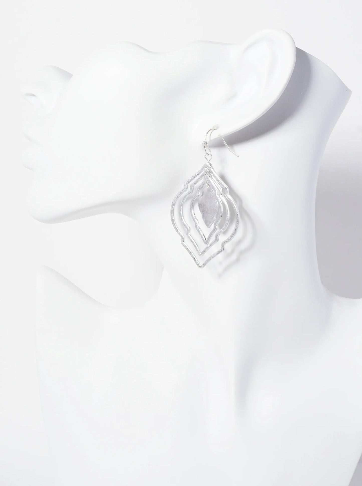 Metal Four Layered Quatrefoil Dangle Drop Earrings