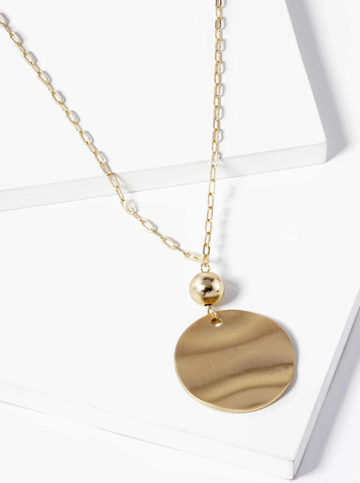 Metal Hammered Disc Pendant Necklace