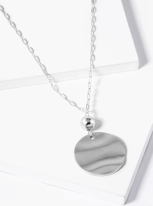 Metal Hammered Disc Pendant Necklace