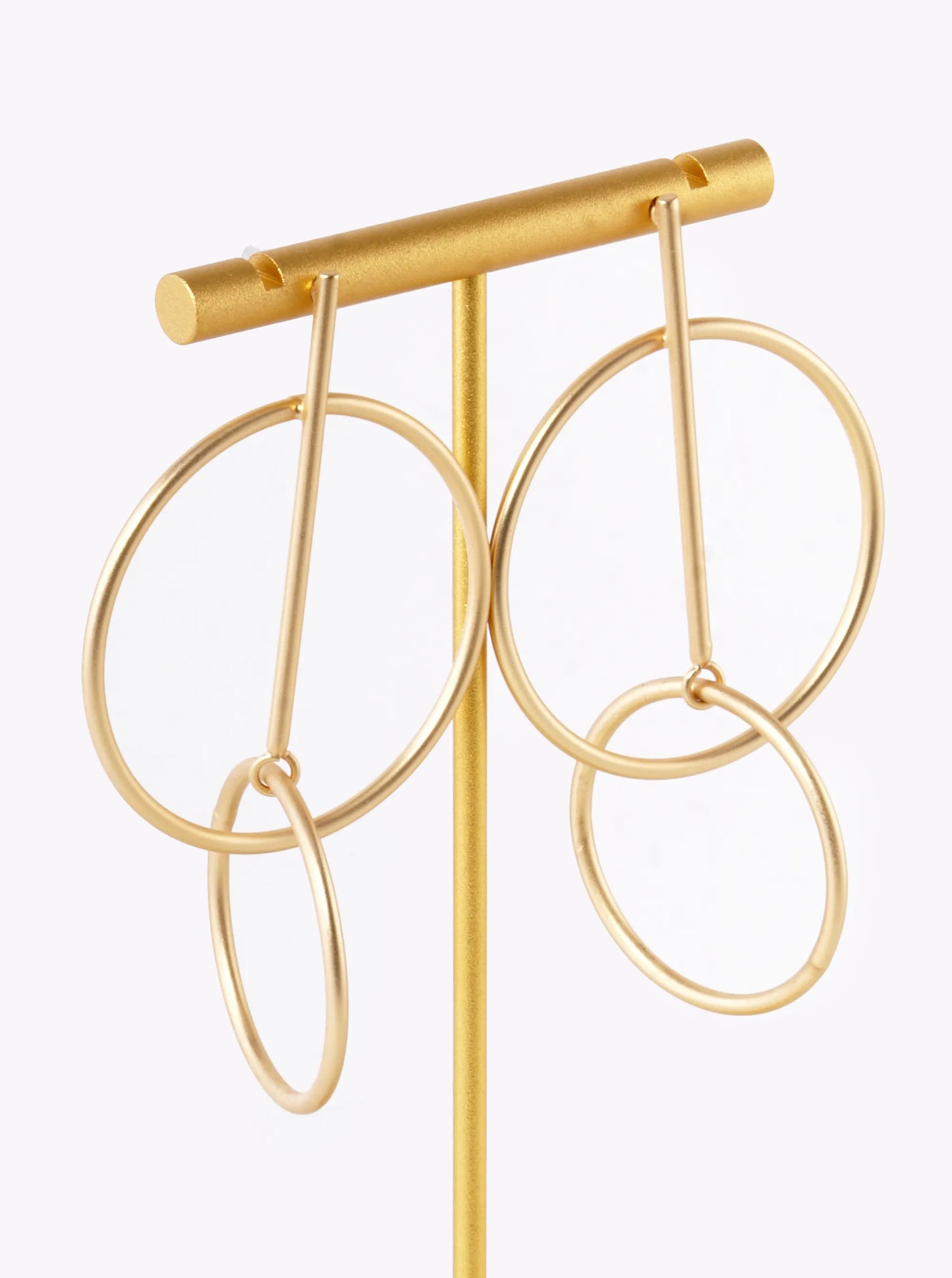 Metal Interlocking Circle Drop Bar Post Earrings