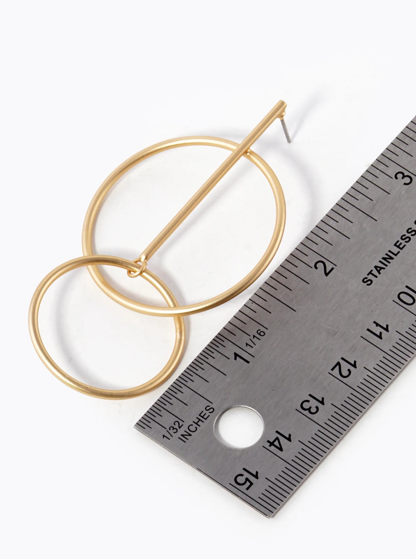 Metal Interlocking Circle Drop Bar Post Earrings