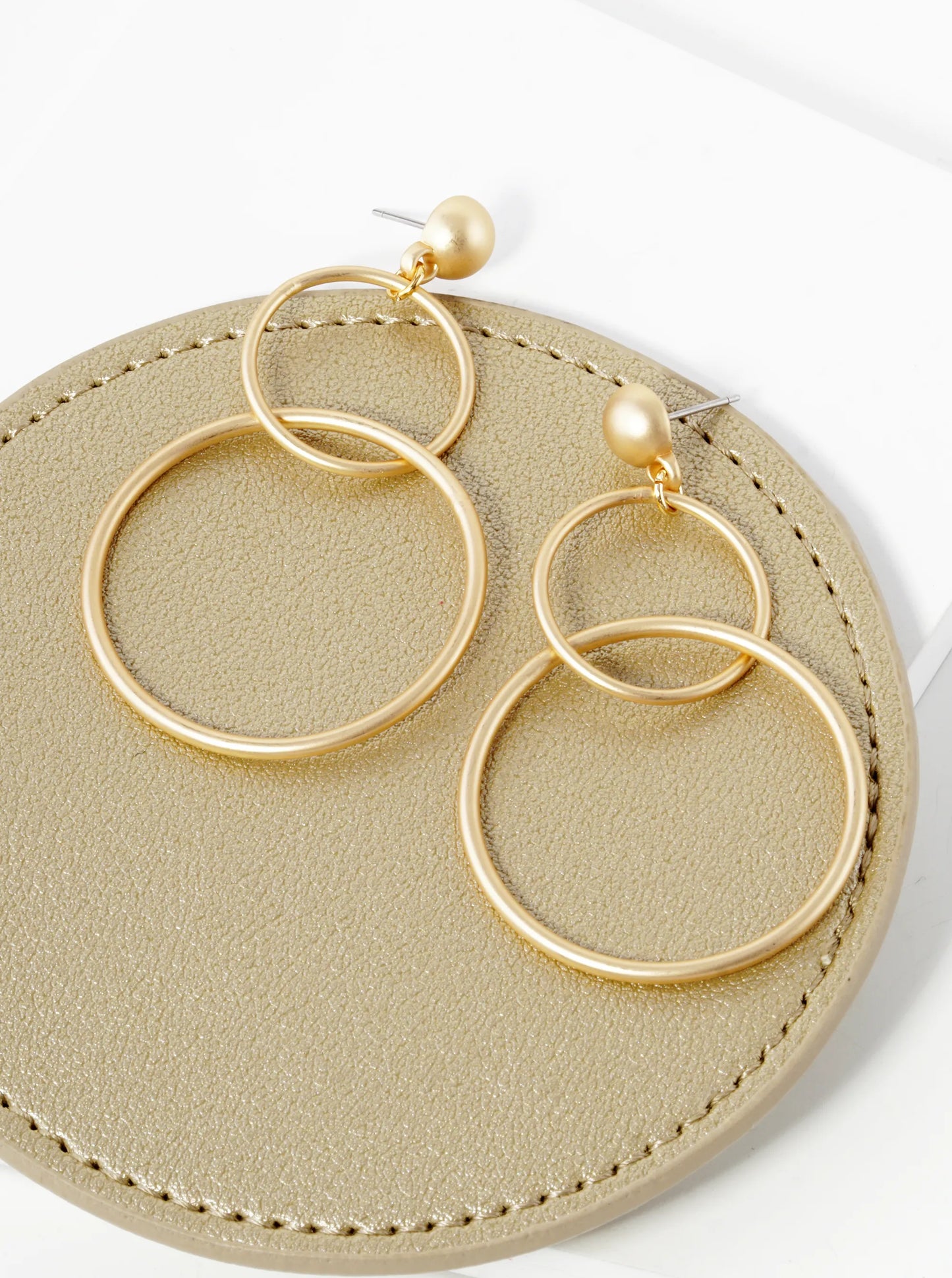 Metal Interlocking Double Circle Drop Dangle Post Earrings