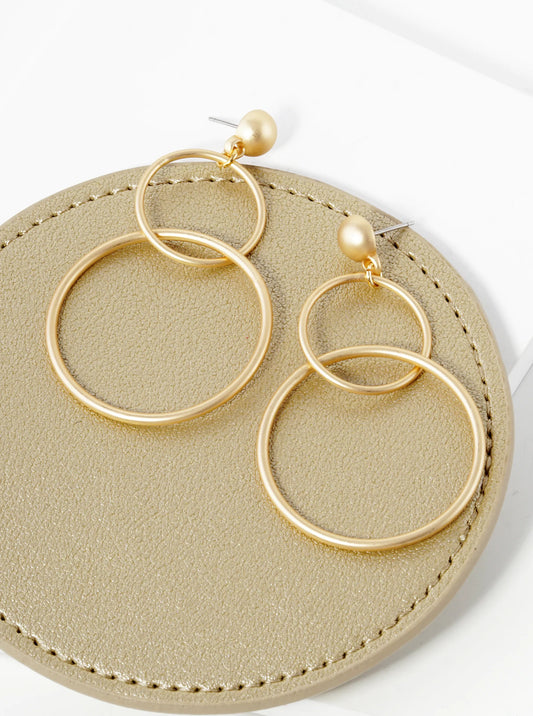 Metal Interlocking Double Circle Drop Dangle Post Earrings