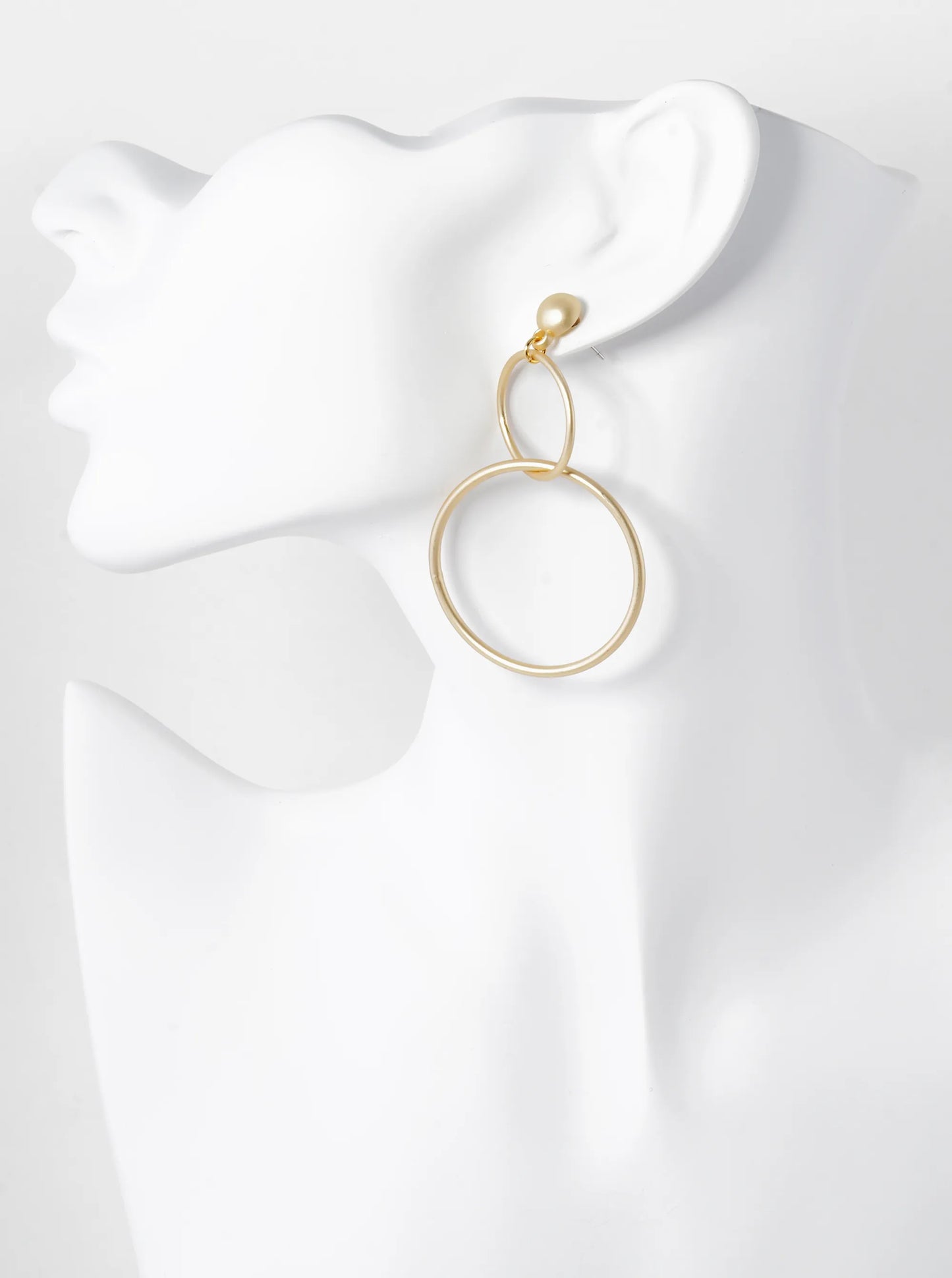 Metal Interlocking Double Circle Drop Dangle Post Earrings