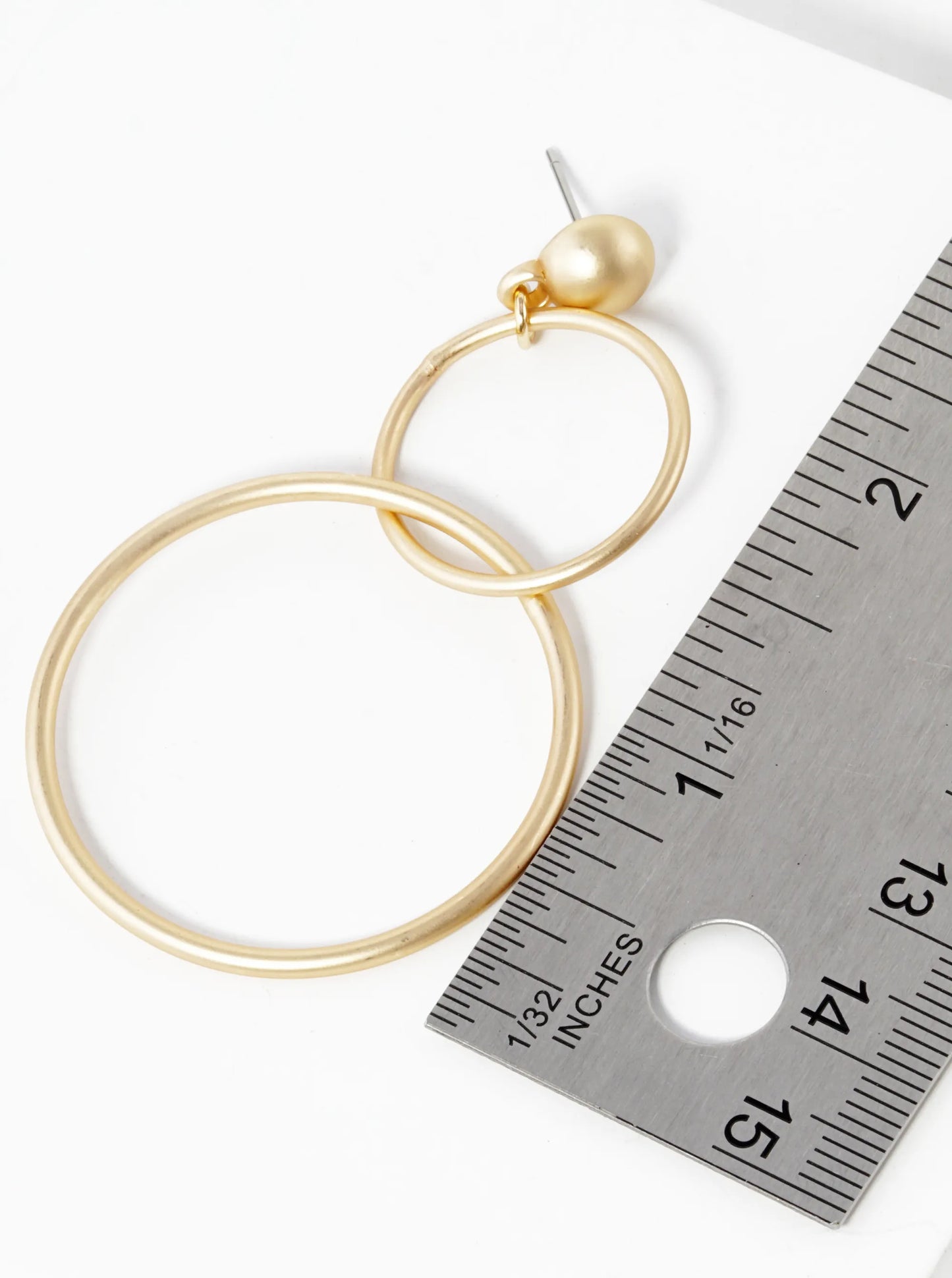Metal Interlocking Double Circle Drop Dangle Post Earrings