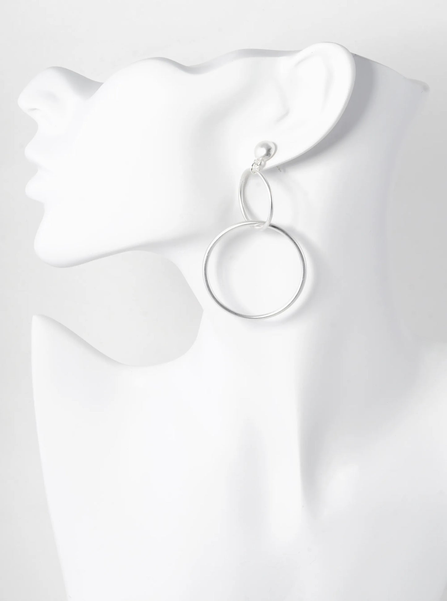 Metal Interlocking Double Circle Drop Dangle Post Earrings