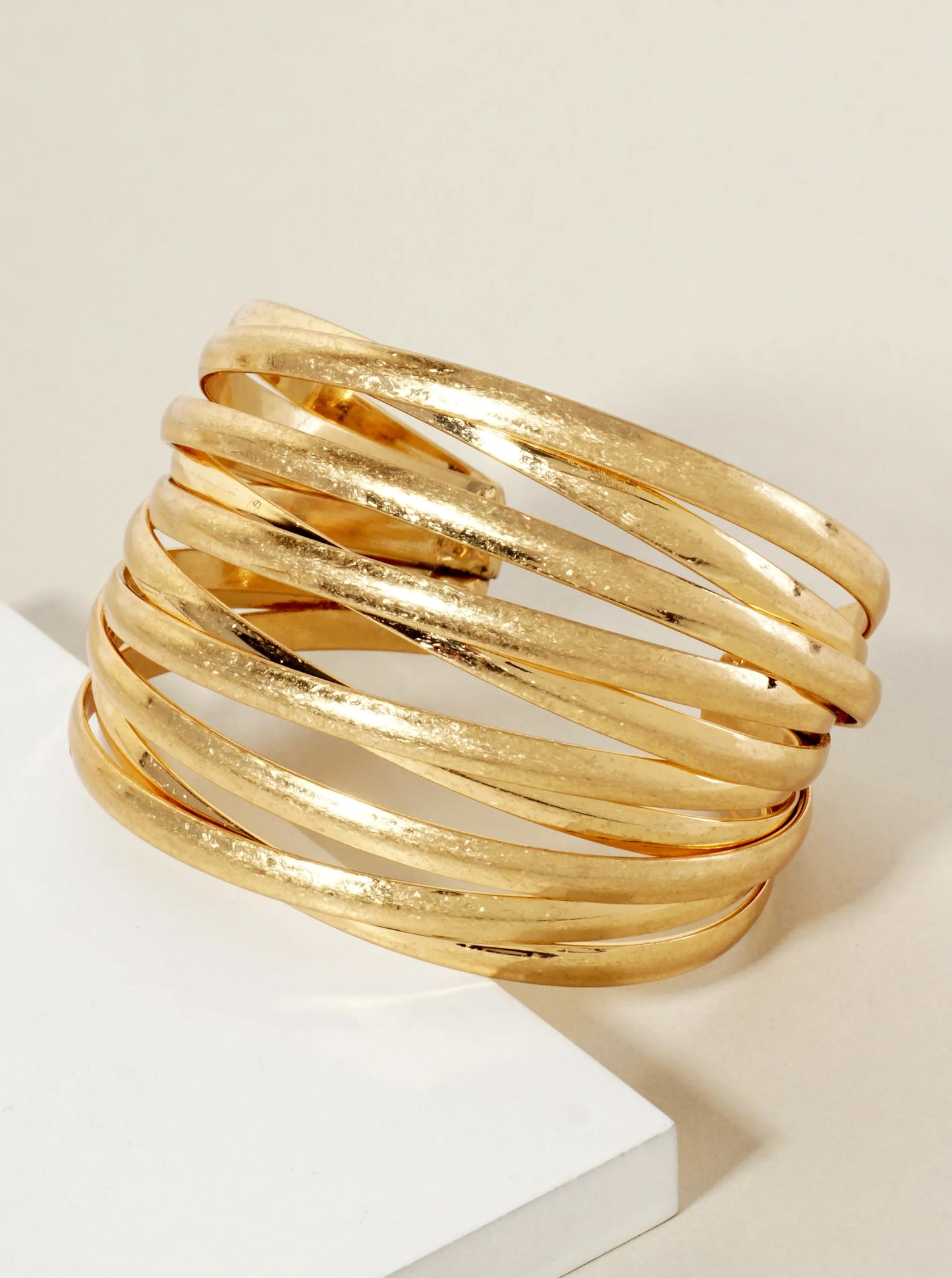 Metal Intertwined Open Cuff Bangle Bracelet