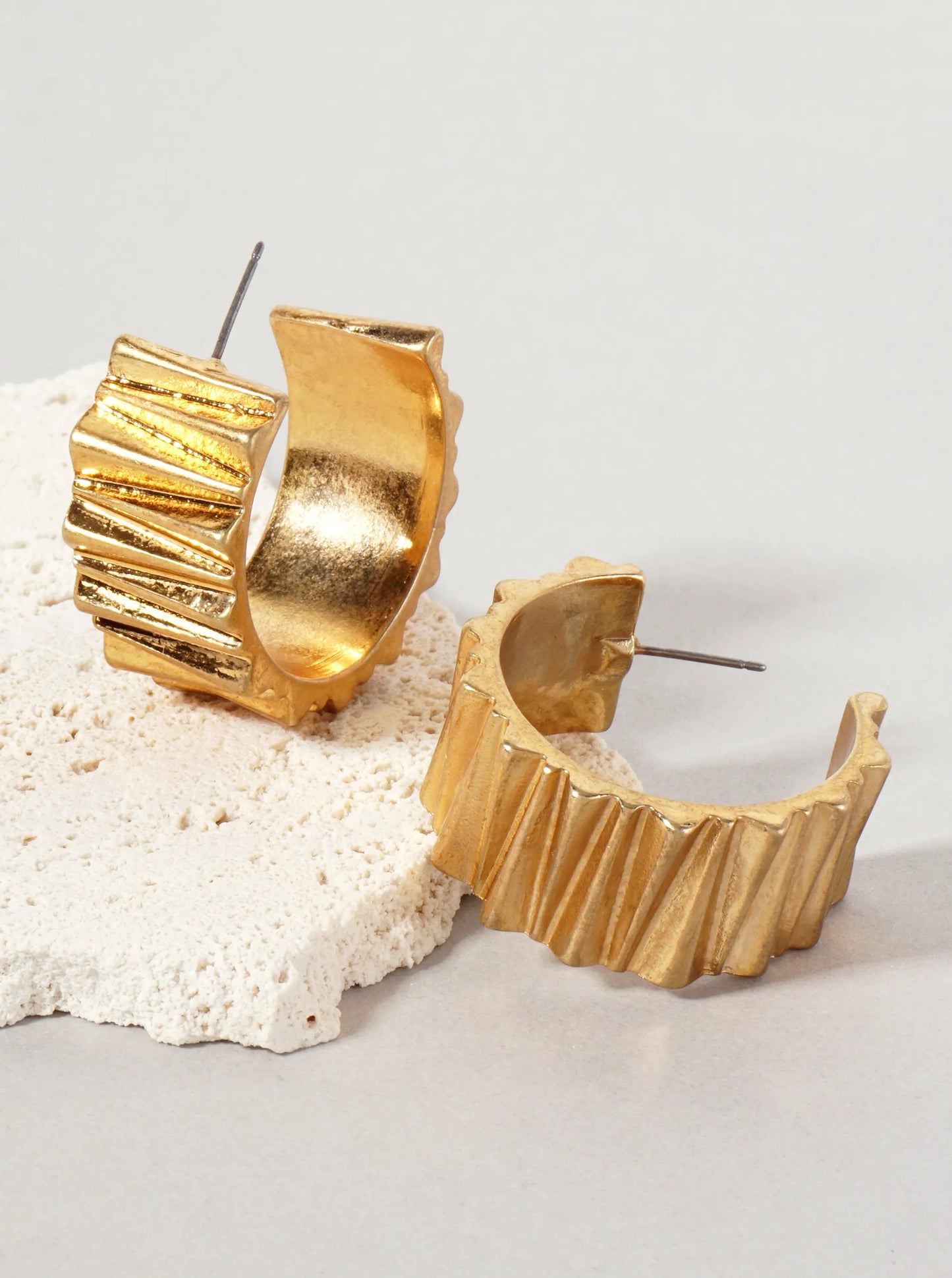 Metal Jagged-Texture 15mm Wide 30mm Hoop Earrings With-Titanium-Post