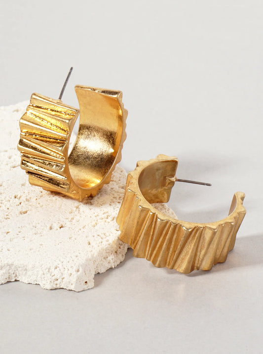 Metal Jagged-Texture 15mm Wide 30mm Hoop Earrings With-Titanium-Post