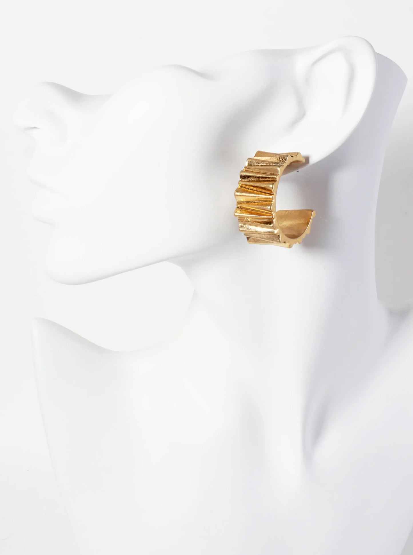 Metal Jagged-Texture 15mm Wide 30mm Hoop Earrings With-Titanium-Post