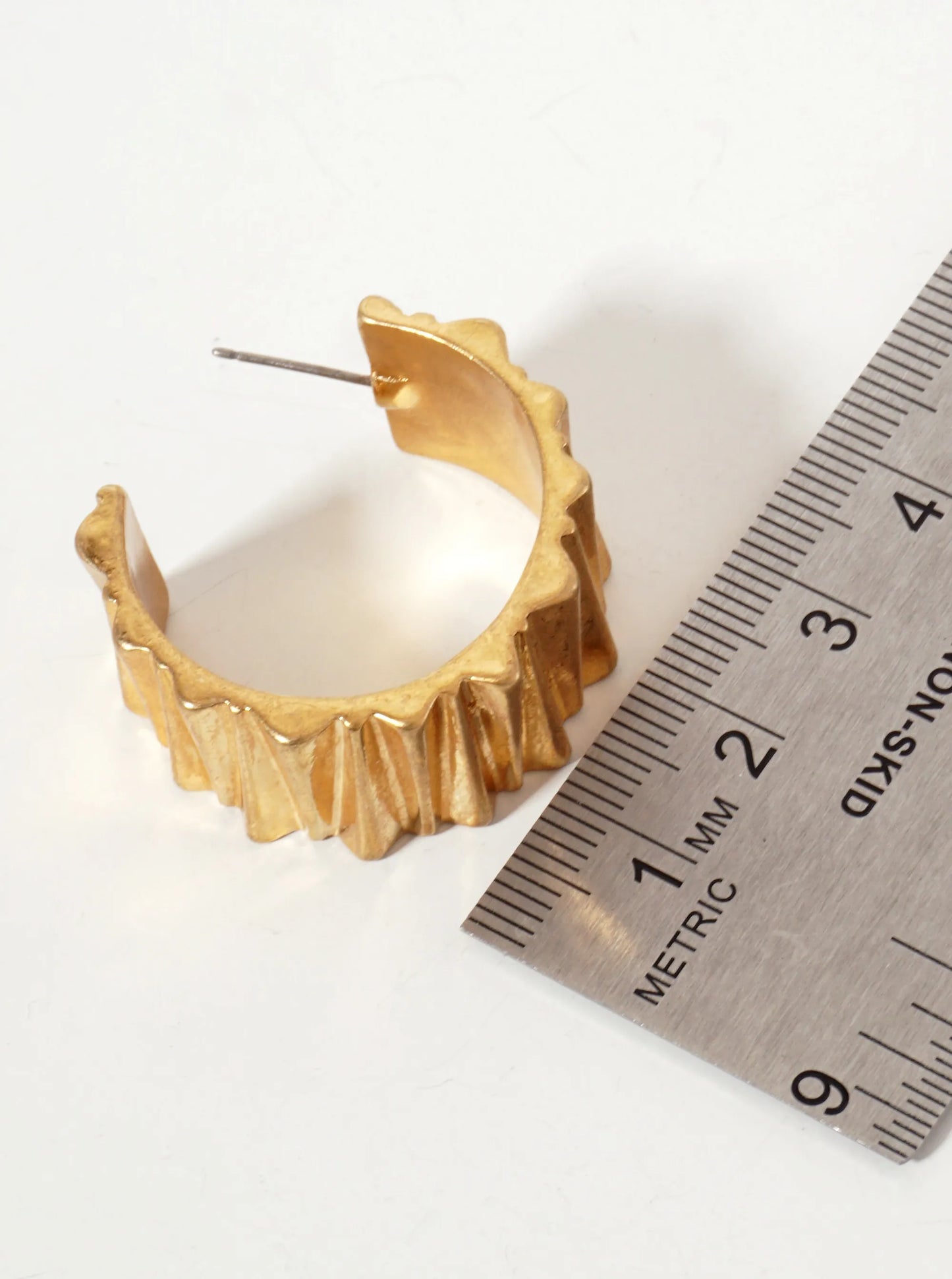 Metal Jagged-Texture 15mm Wide 30mm Hoop Earrings With-Titanium-Post