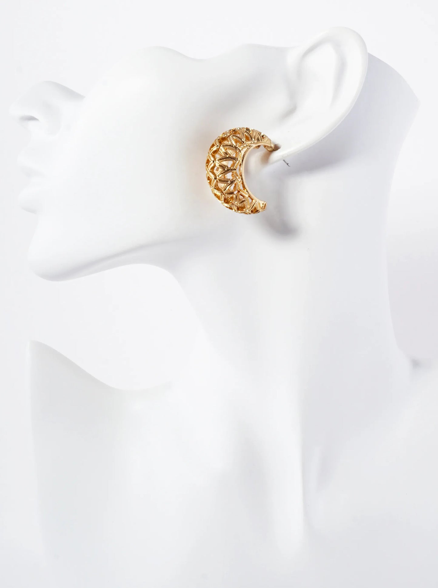 Metal Lattice Pattern 30mm Filigree Open Hoop Earrings With-Titanium-Post