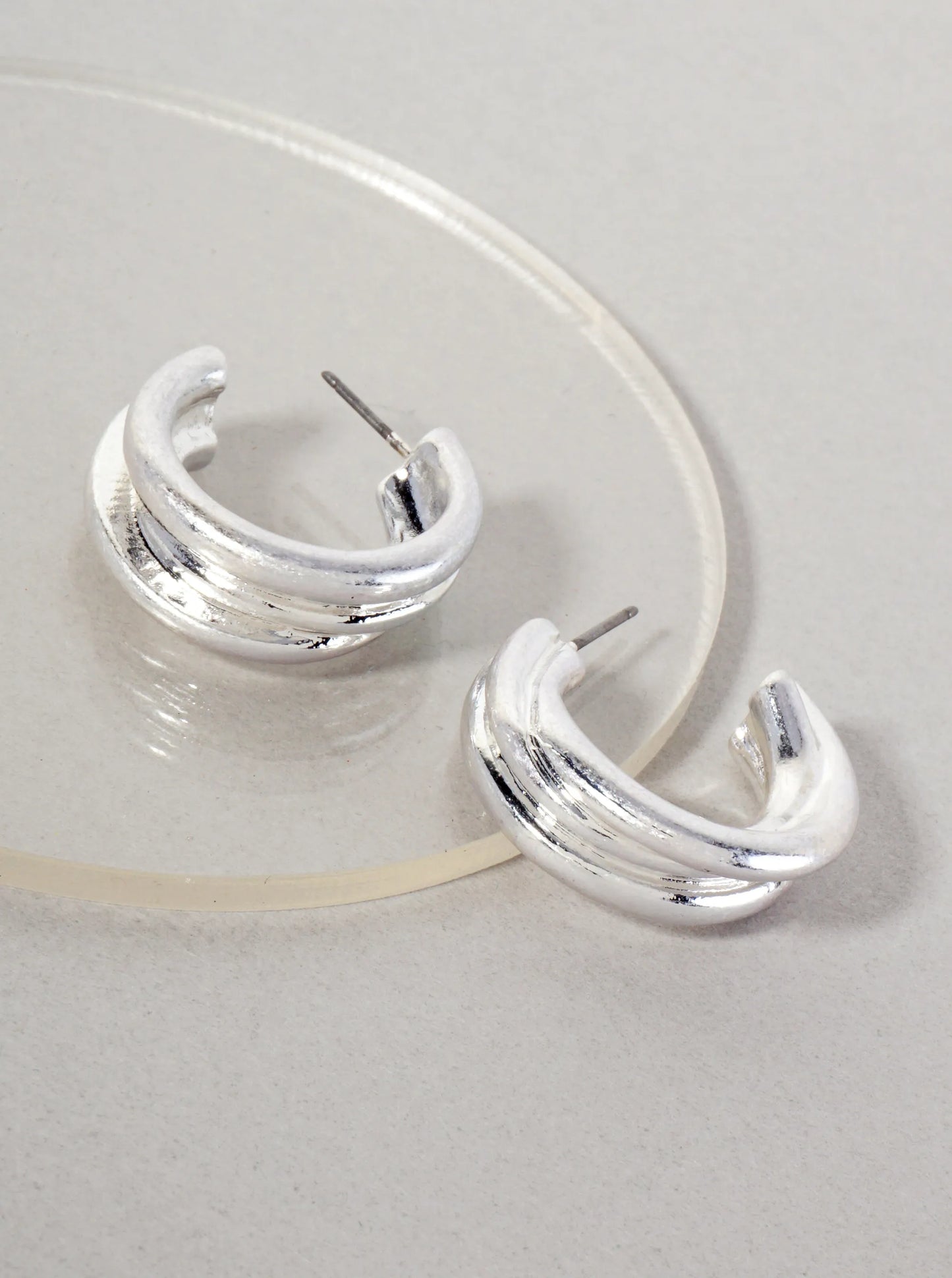 Metal Layered 25mm Open Hoop Earrings With-Titanium-Post