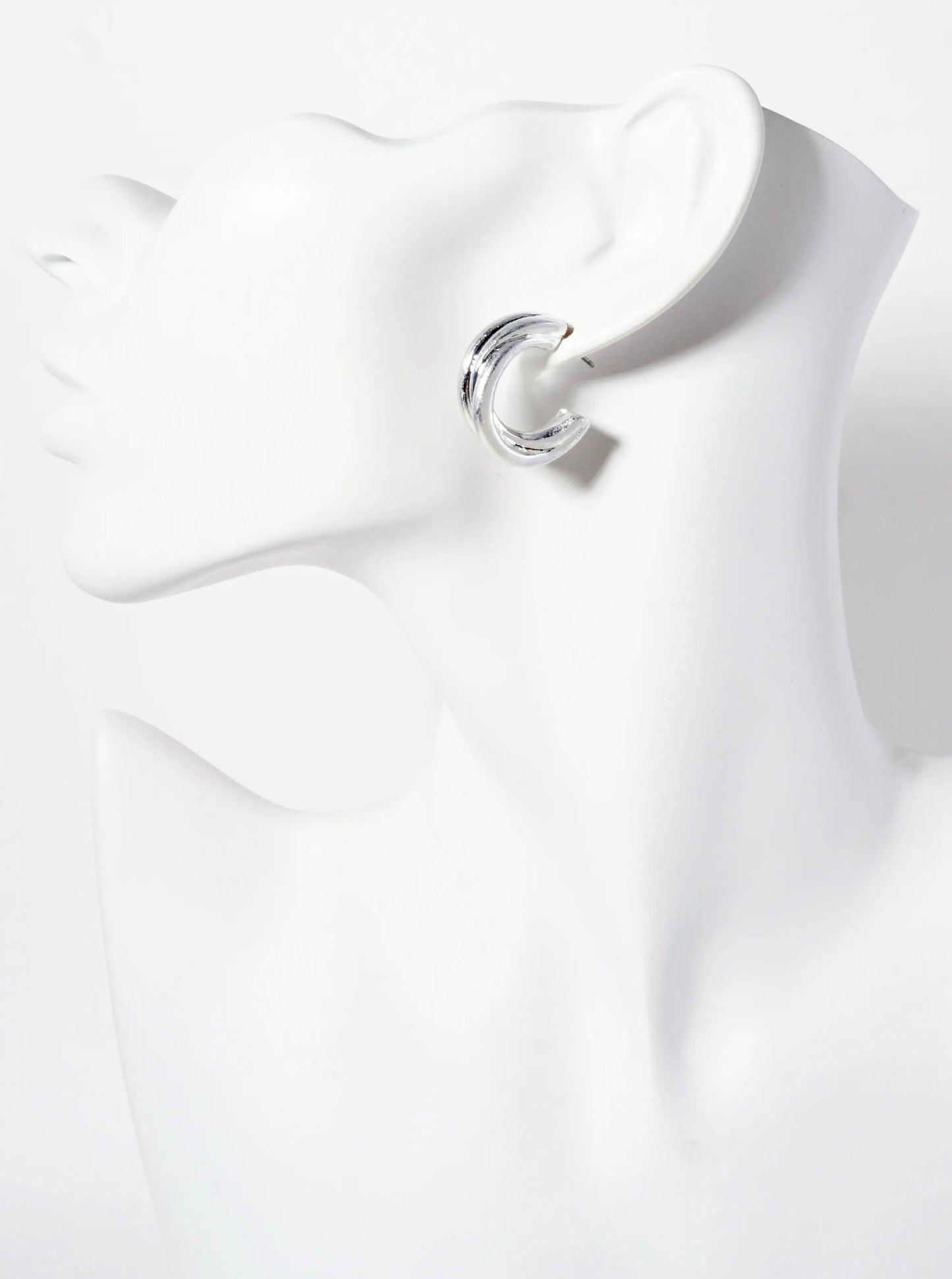 Metal Layered 25mm Open Hoop Earrings With-Titanium-Post