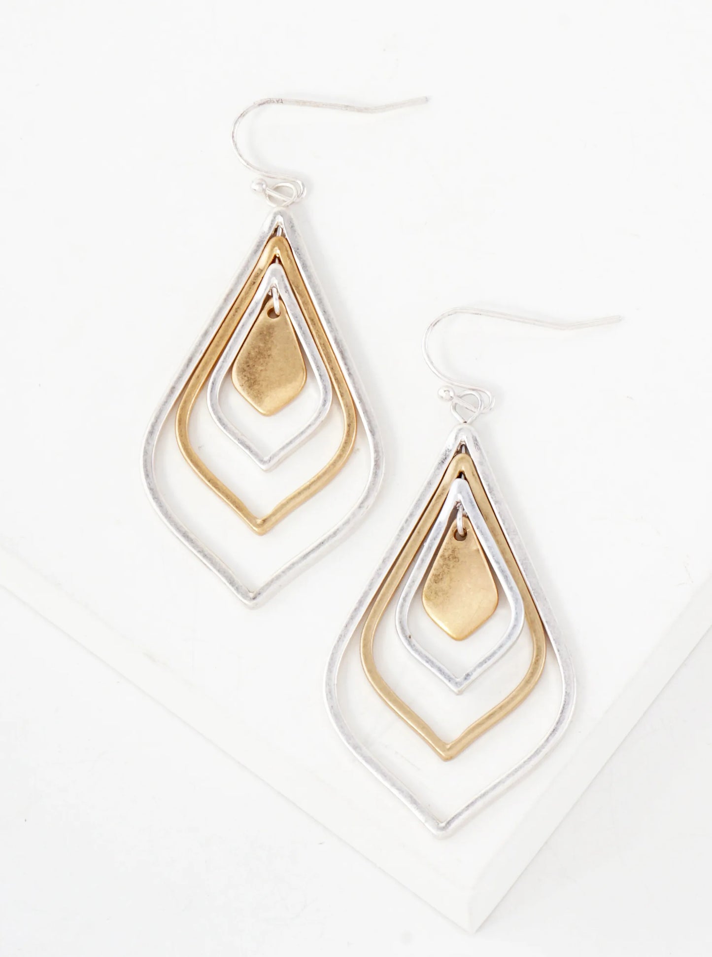 Metal Layered Marquise Drop Dangle Earrings