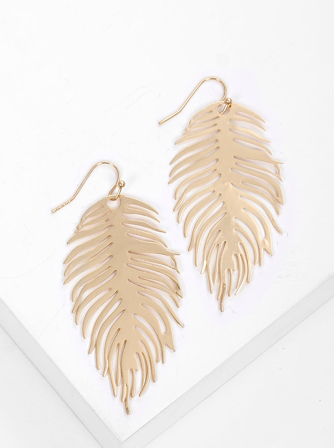 Metal Leaf Shaped Dangle Drop Earrings