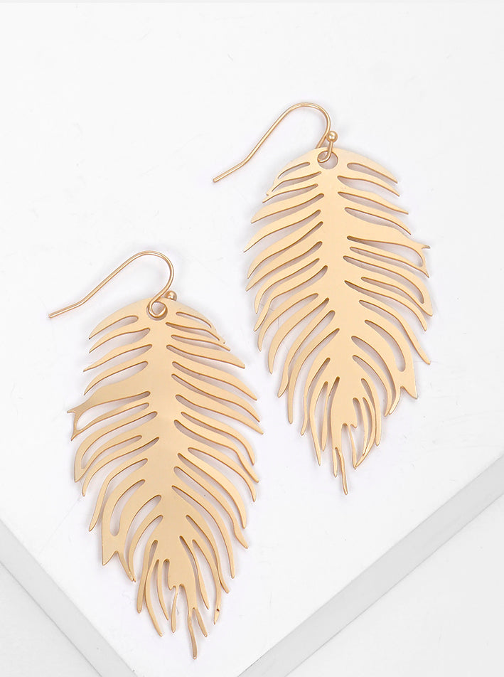 Metal Leaf Shaped Dangle Drop Earrings