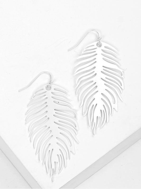 Metal Leaf Shaped Dangle Drop Earrings