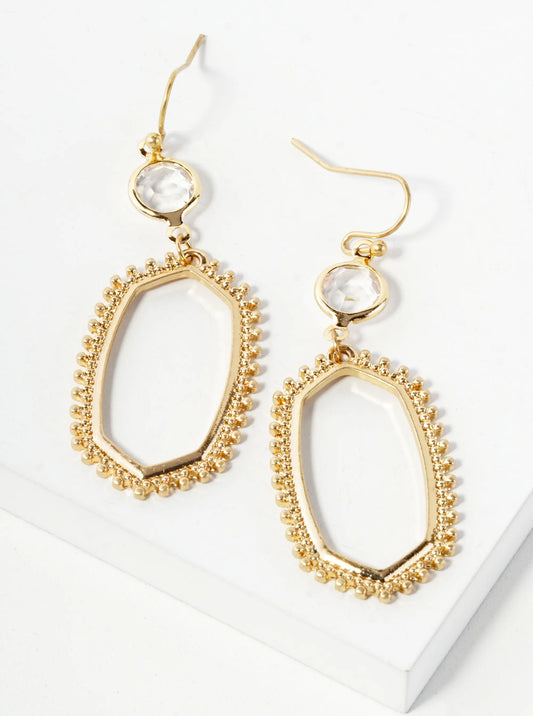 Metal Long Hexagon With Dots Dangle Drop Earrings