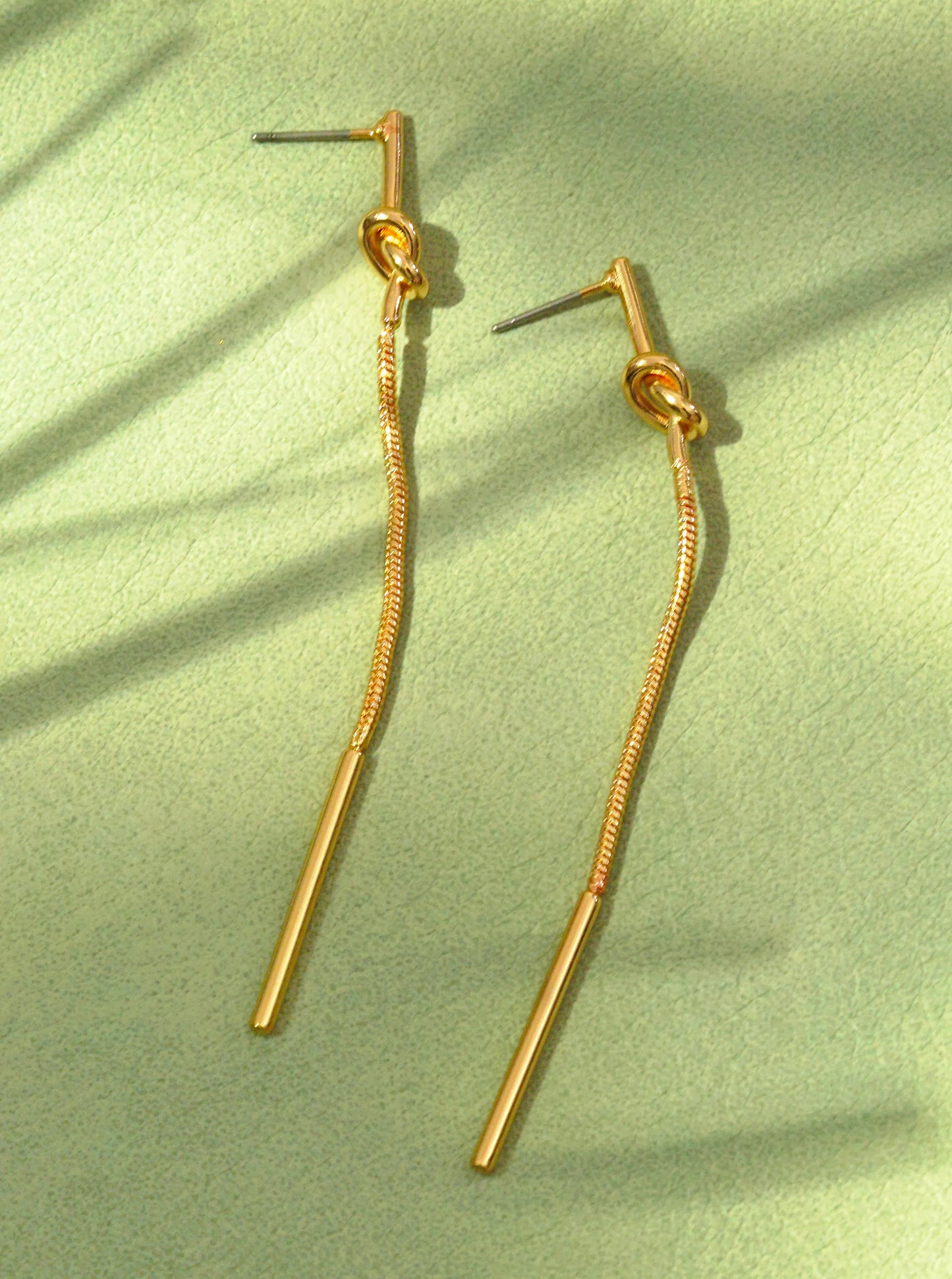 Metal Love Knot Chain Drop Post Earrings