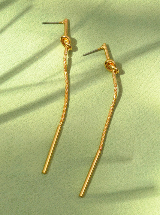 Metal Love Knot Chain Drop Post Earrings