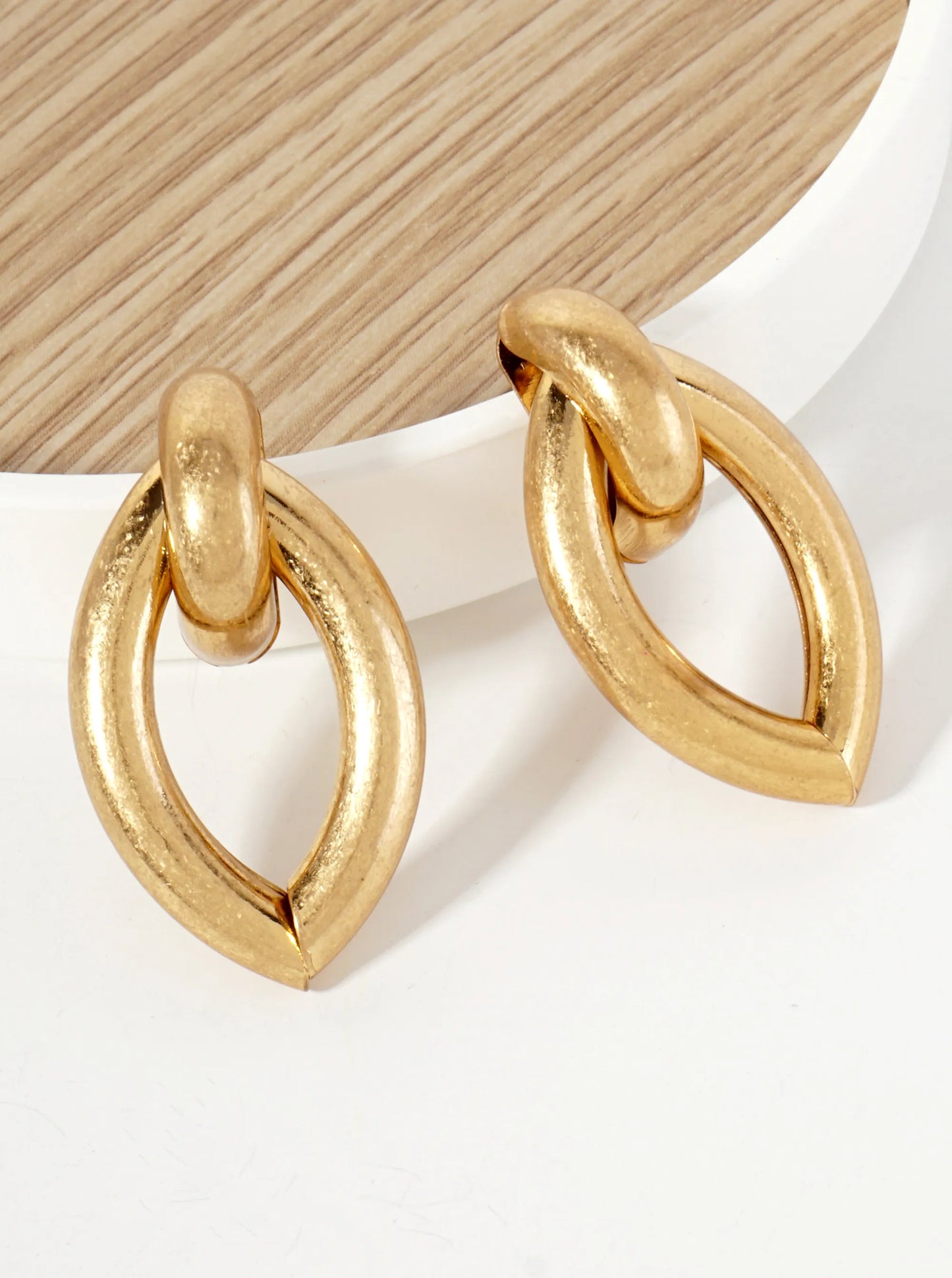 Metal Marquise-Shaped Doorknocker Post Earrings With-Titanium-Post