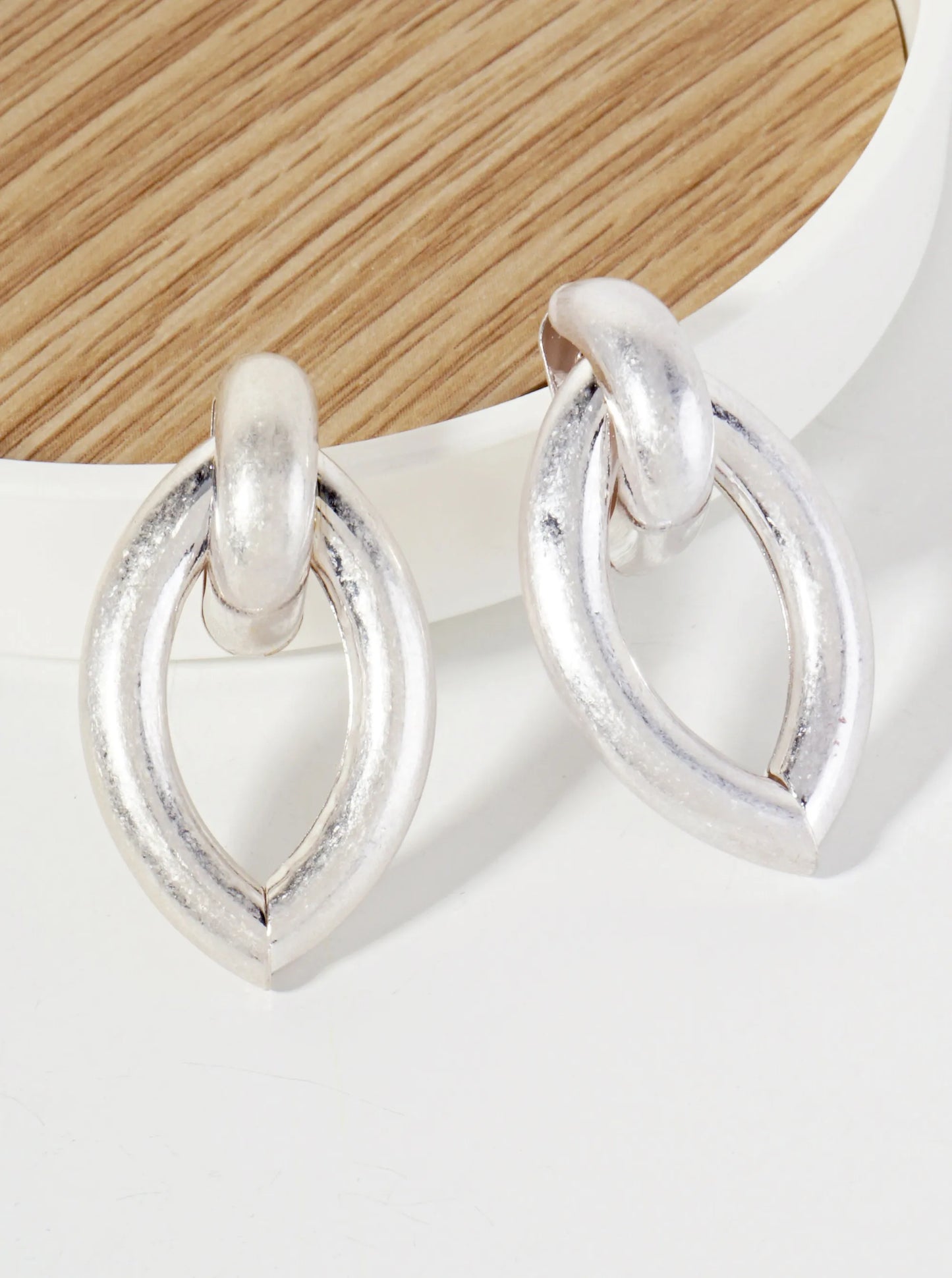 Metal Marquise-Shaped Doorknocker Post Earrings With-Titanium-Post
