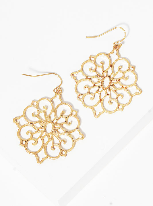 Metal Moroccan Shaped Filigree Dangle Drop Earrings