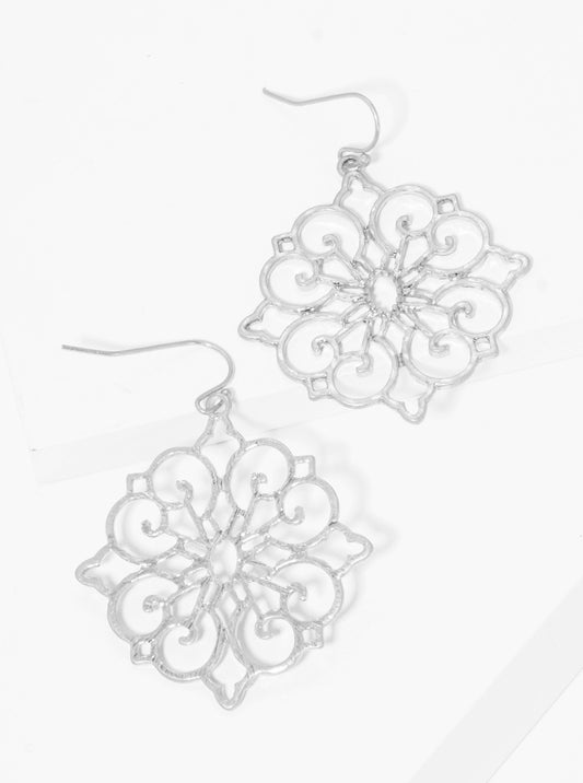 Metal Moroccan Shaped Filigree Dangle Drop Earrings