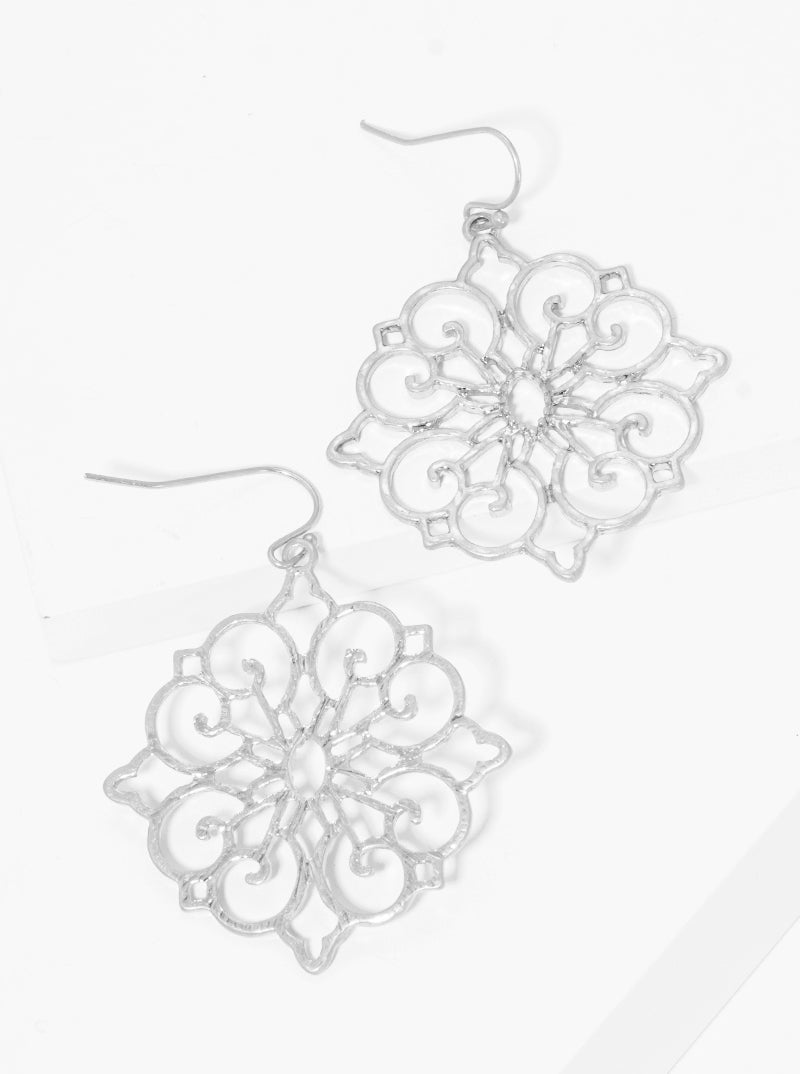 Metal Moroccan Shaped Filigree Dangle Drop Earrings