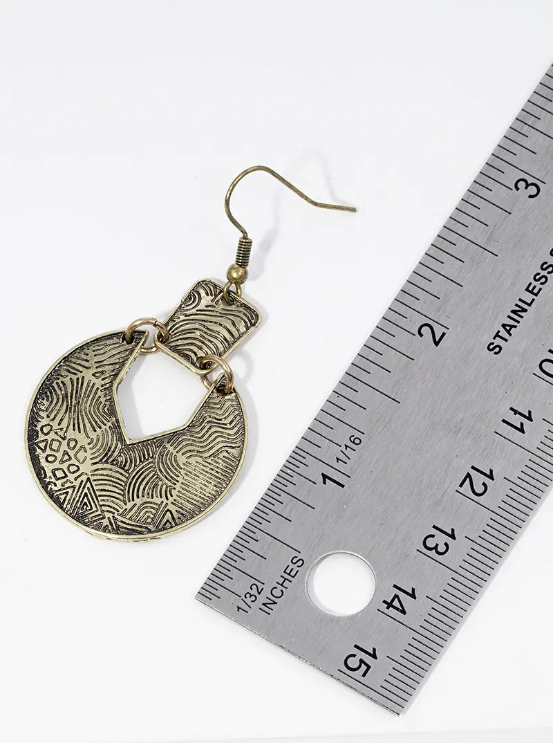 Metal Multi Pattern Engraved Dangle Drop Earrings