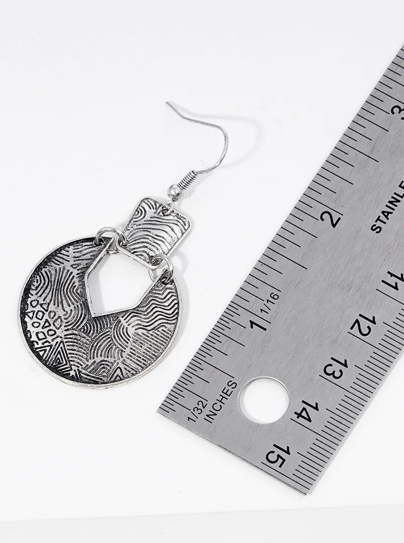 Metal Multi Pattern Engraved Dangle Drop Earrings