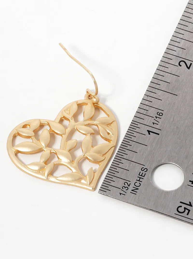 Metal Nature Inspired Heart Dangle Drop Earrings
