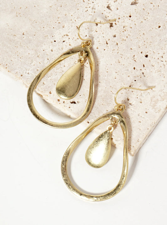 Metal Organic Double Teardrop Dangle Drop Earrings