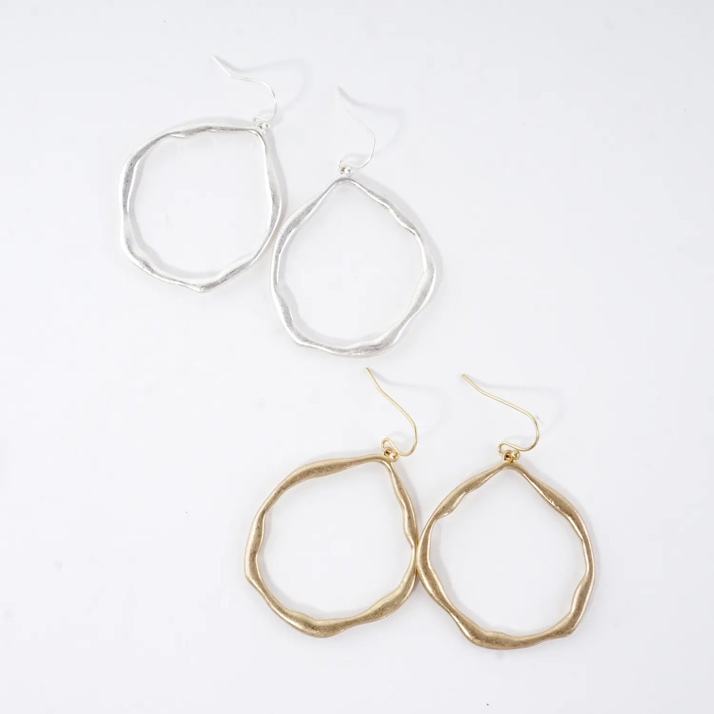 Metal Organic Open Circle Dangle Earrings