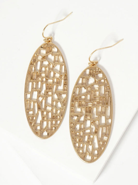 Metal Oval-Shape Geometric Filigree Dangle Earrings