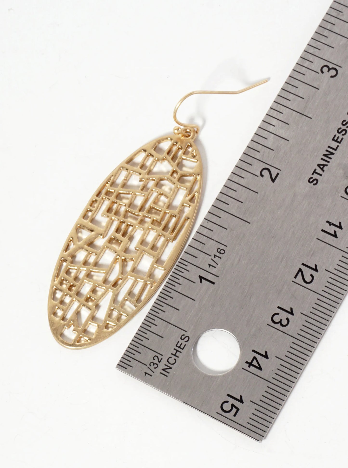 Metal Oval-Shape Geometric Filigree Dangle Earrings