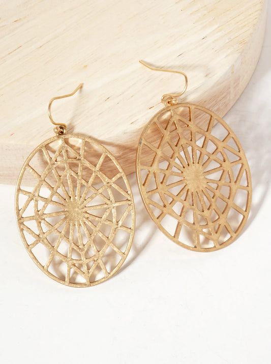 Metal Oval-Shaped Filigree Dangle Earrings