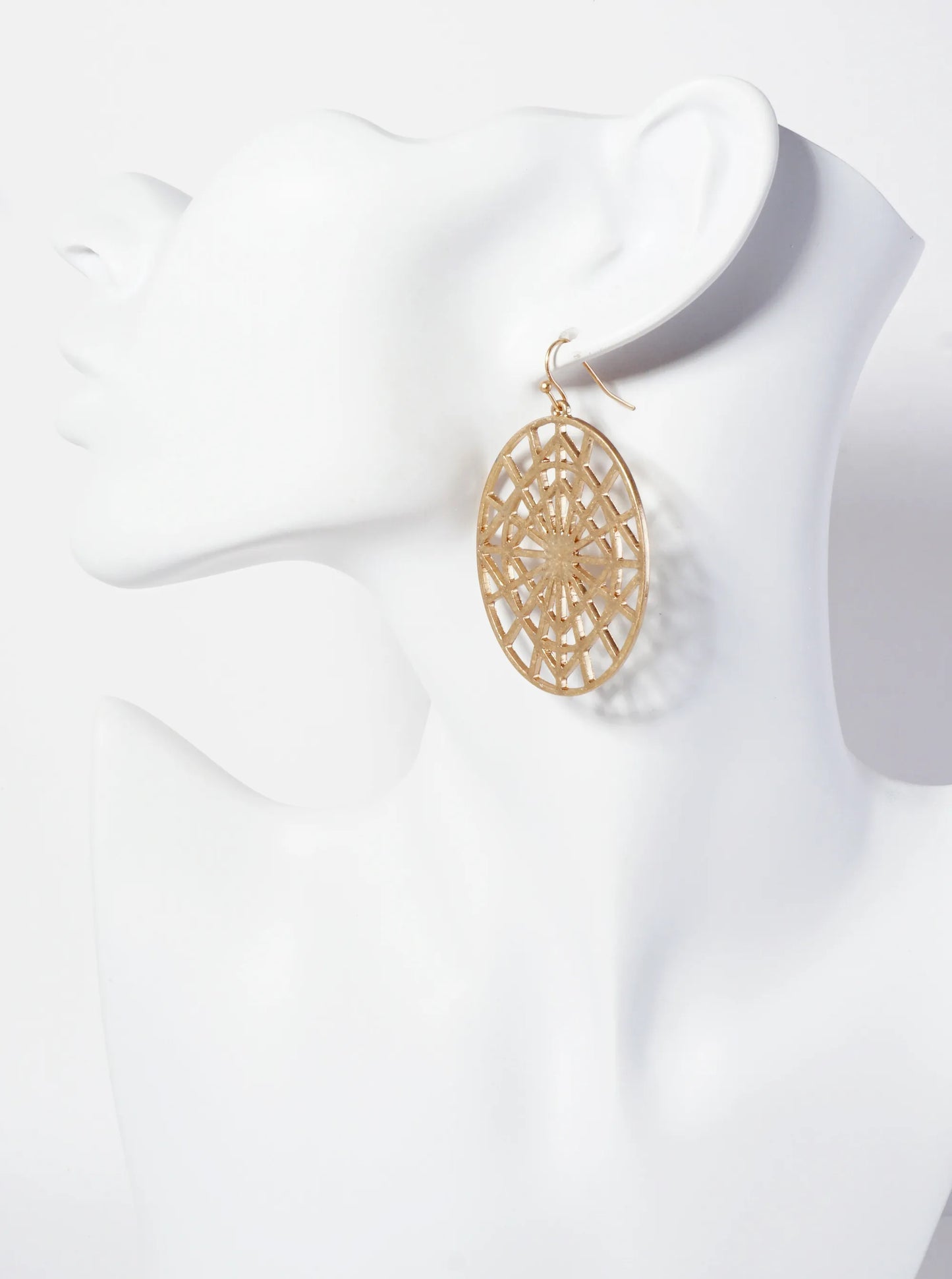 Metal Oval-Shaped Filigree Dangle Earrings
