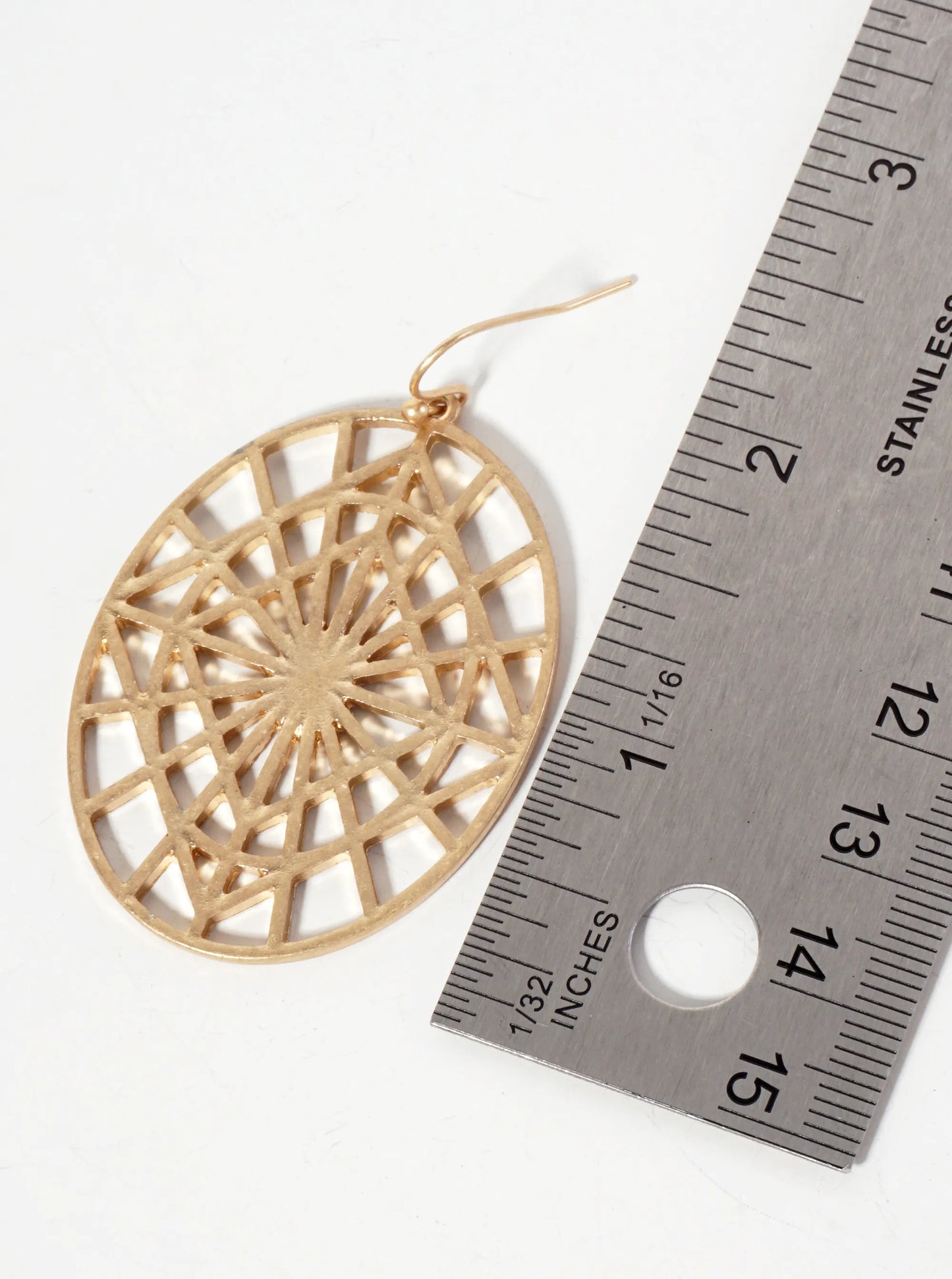 Metal Oval-Shaped Filigree Dangle Earrings