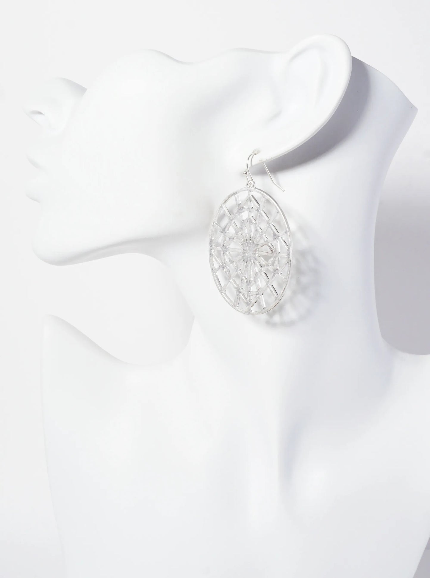 Metal Oval-Shaped Filigree Dangle Earrings